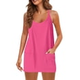 thumbnail image 4 of JFGHDG Women Tennis Workout Romper Mini Dress Summer Sleeveless Spaghetti Strap Athletic Sports Dress with Shorts Watermelon Red M, 4 of 5