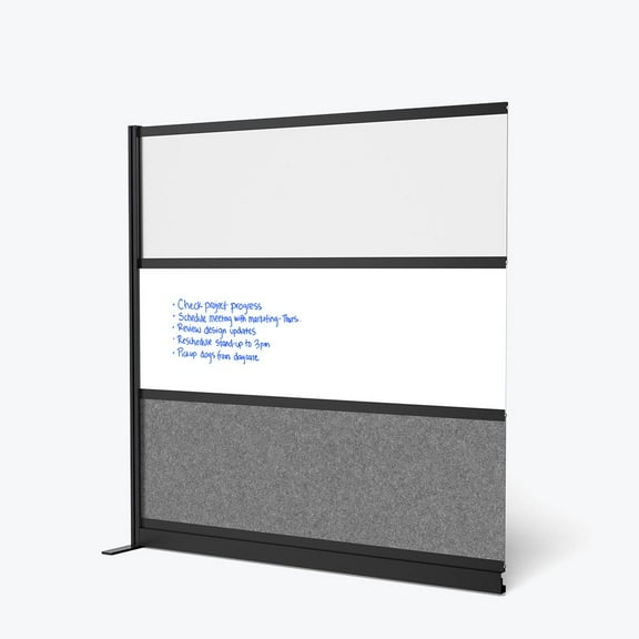 Luxor Workflow Modular Wall Room Divider System - Black Frame - 70" x 70" Wide Panel Add-On Wall with Whiteboard, Freestanding