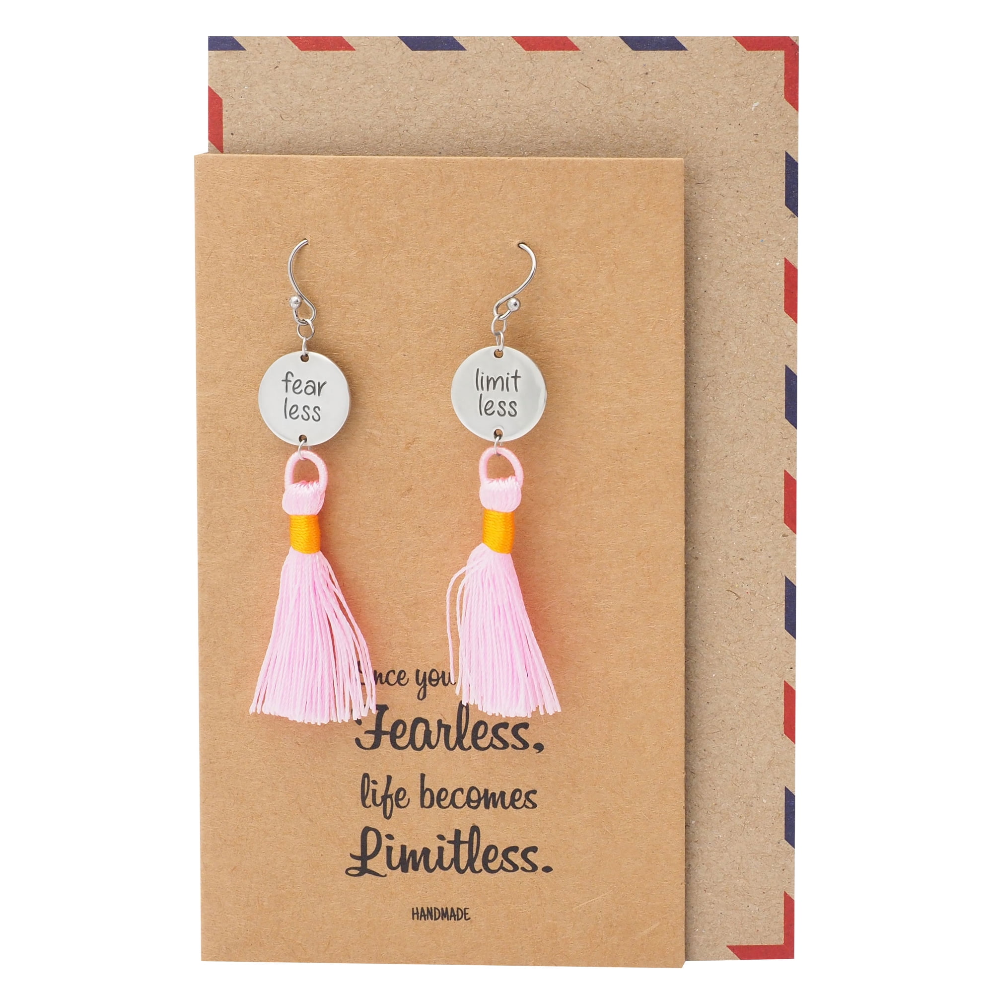 Quan Jewelry Coin Tassel Earrings for Women, Gift for Sister, Gifts for Women with Inspirational Quote on Greeting Card