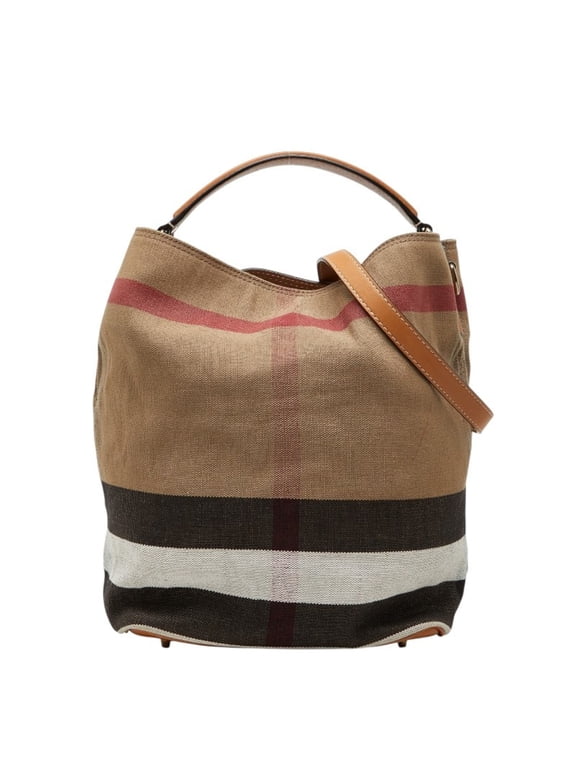 Pre-Owned Burberry Nova Check Ashby Medium Hobo Handbag Shoulder Bag 2-Way Beige Canvas Leather...