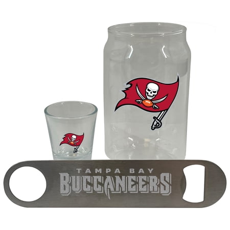 The Memory Company Tampa Bay Buccaneers Three-Pack Beer Glass 2oz. Shot Glass & Bottle Opener Set