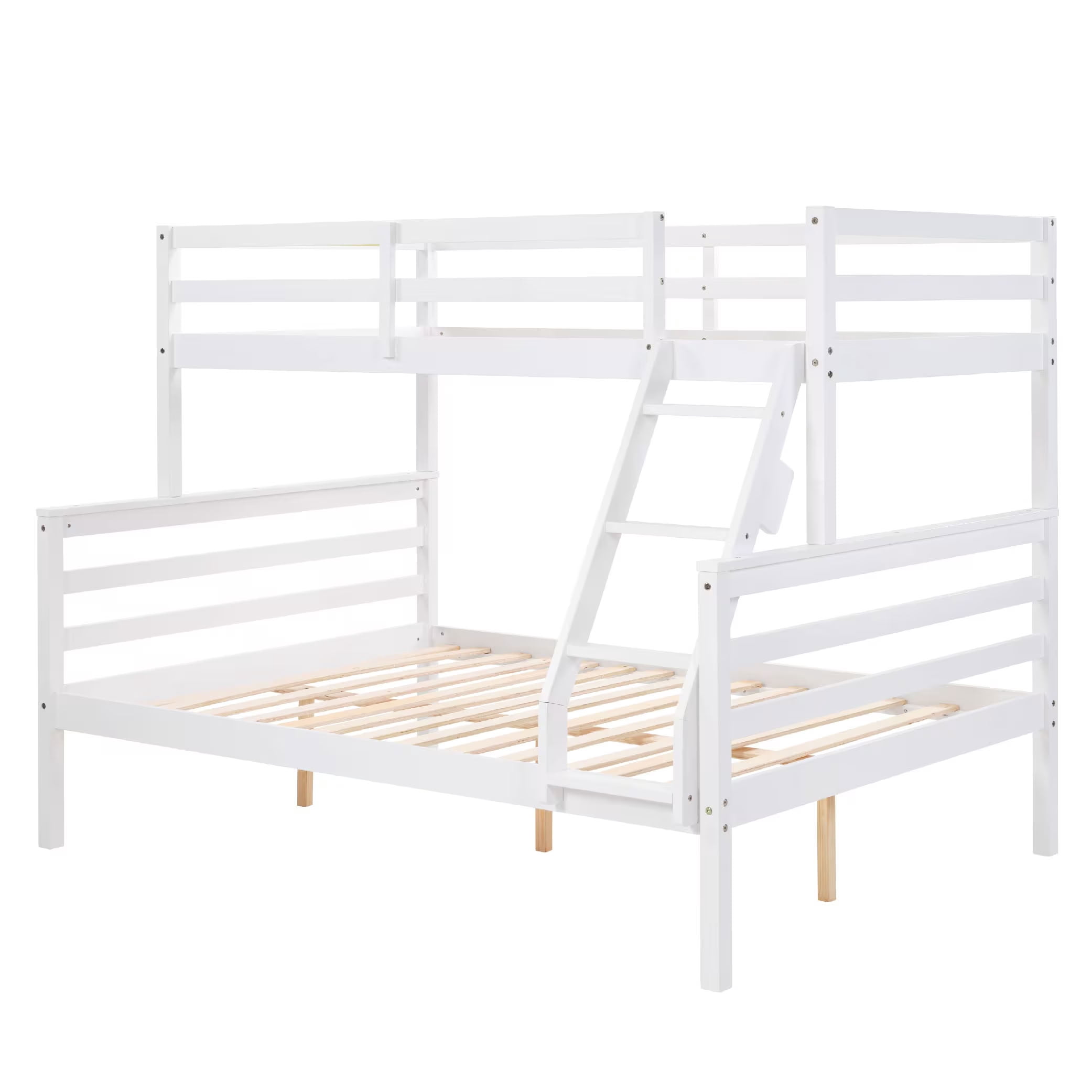 MAYEERTY Twin over Full Wooden Bunk Bed with Ladder and High Guardrail, Space-Saving Bunk Bed for Kids, Teens, Dorm Rooms, and Guest Rooms