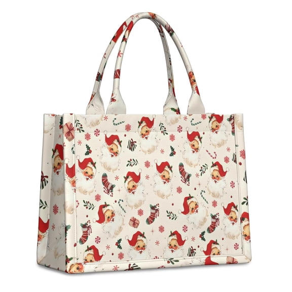 Large Capacity Tote Bag,Beige Christmas Santa Pattern Handbag Fashion Luxury Tote Bag,15.7"x13"x 5.1" Inches,Laptop Compatible