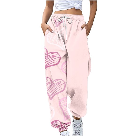 Aboser Women's Cute Cartoon Sweatpants with Pockets Athletic Loose Fit Pants Casual High Waisted Joggers Pants Gym Workout Lounge Trousers