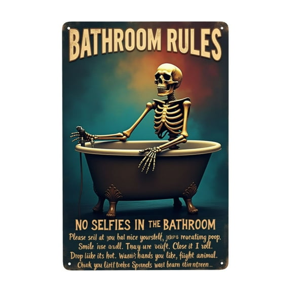 Vintage Tin Sign Metal Sign Funny Skull Bathroom Rules Metal Tin Sign Wall Decor - Vintage Bathroom Quote Tin Sign For Toilet Restroom Washroom Home Decor 12X8 In