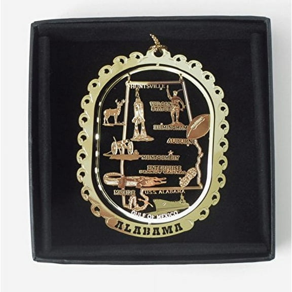 Alabama State Landmarks Brass Ornament Black Leatherette Gift Box