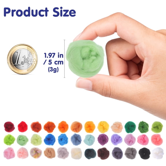 36 Colors Wool Roving Yarn Needle Felting Wool Fiber Wool Yarn for Needle Felting DIY Hand Wool Felting Supplies, 3g/Pack