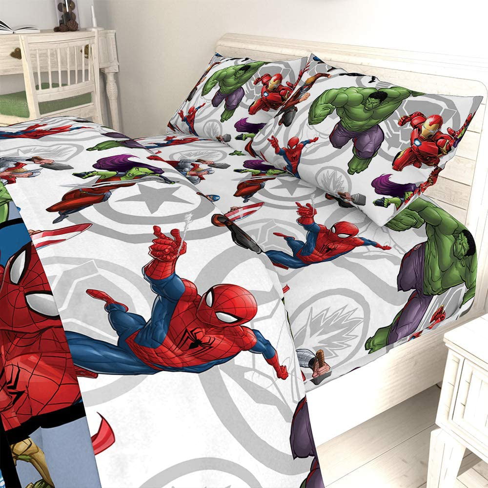 and Thor Hulk Super Soft Kids Reversible Bedding features Iron Man Official Marvel Product Captain America Marvel Avengers Assemble Full Comforter JF20584M Fade Resistant Polyester Microfiber Fill Jay Franco and Sons Inc 