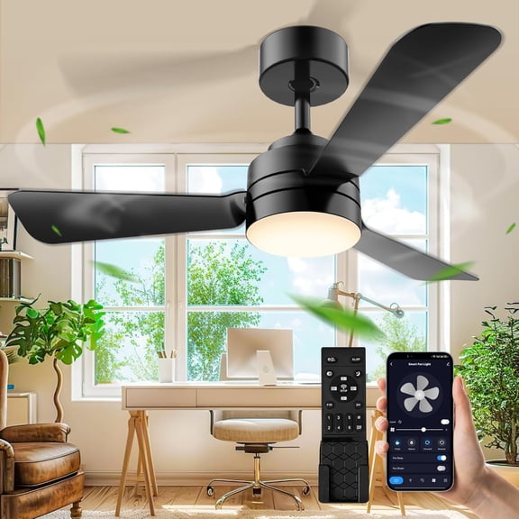 Ceiling Fans with Lights,28” Small Ceiling Fan Light, Easy-to-Install Ceiling Fans with Light and Remote,3000-6500k, Dimmable, Small Ceiling Fan for Bedroom/Kitchen/Garage.Black.