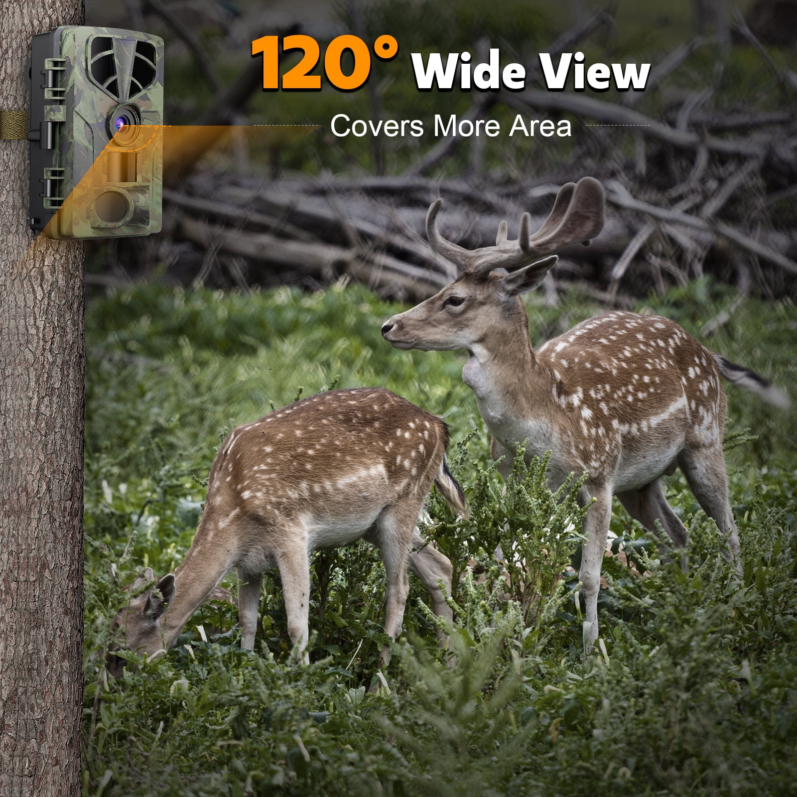 QUNSE Trail Camera, WiFi Bluetooth 60MP/8K Game Camera with 0.2s Trigger, No-Glow Night Vision 65ft, 120° Wide Angle, IP66 Waterproof, 2" Screen, 8GB SD Card Included