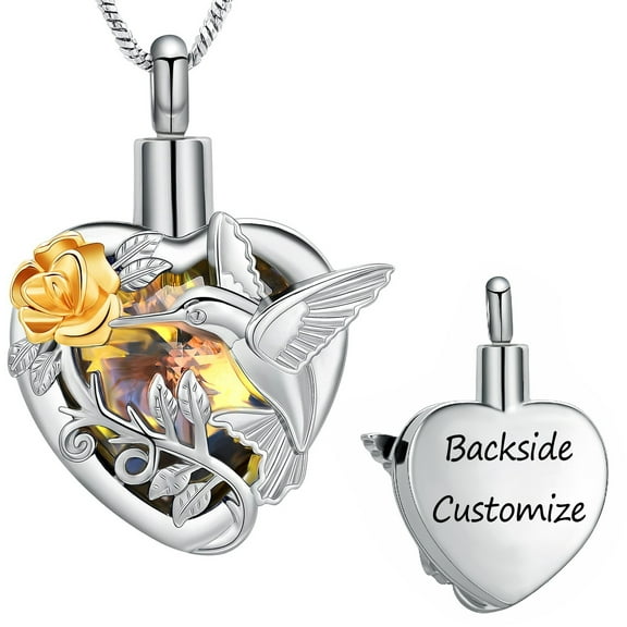 Hummingbird Cremation Jewelry Crystal Heart Urn Ashes Necklace for Women Men Memorial Keepsake Necklace of Loved One