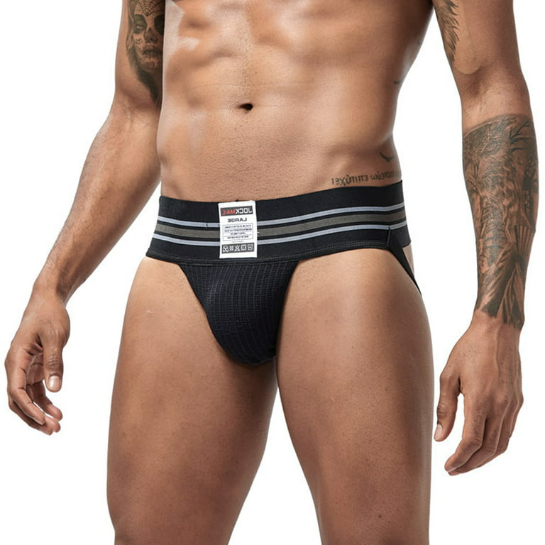 MIZOK Mens Jockstrap Underwear Athletic Supporter Sexy Breathable Jock  Strap Black XL-2Pc