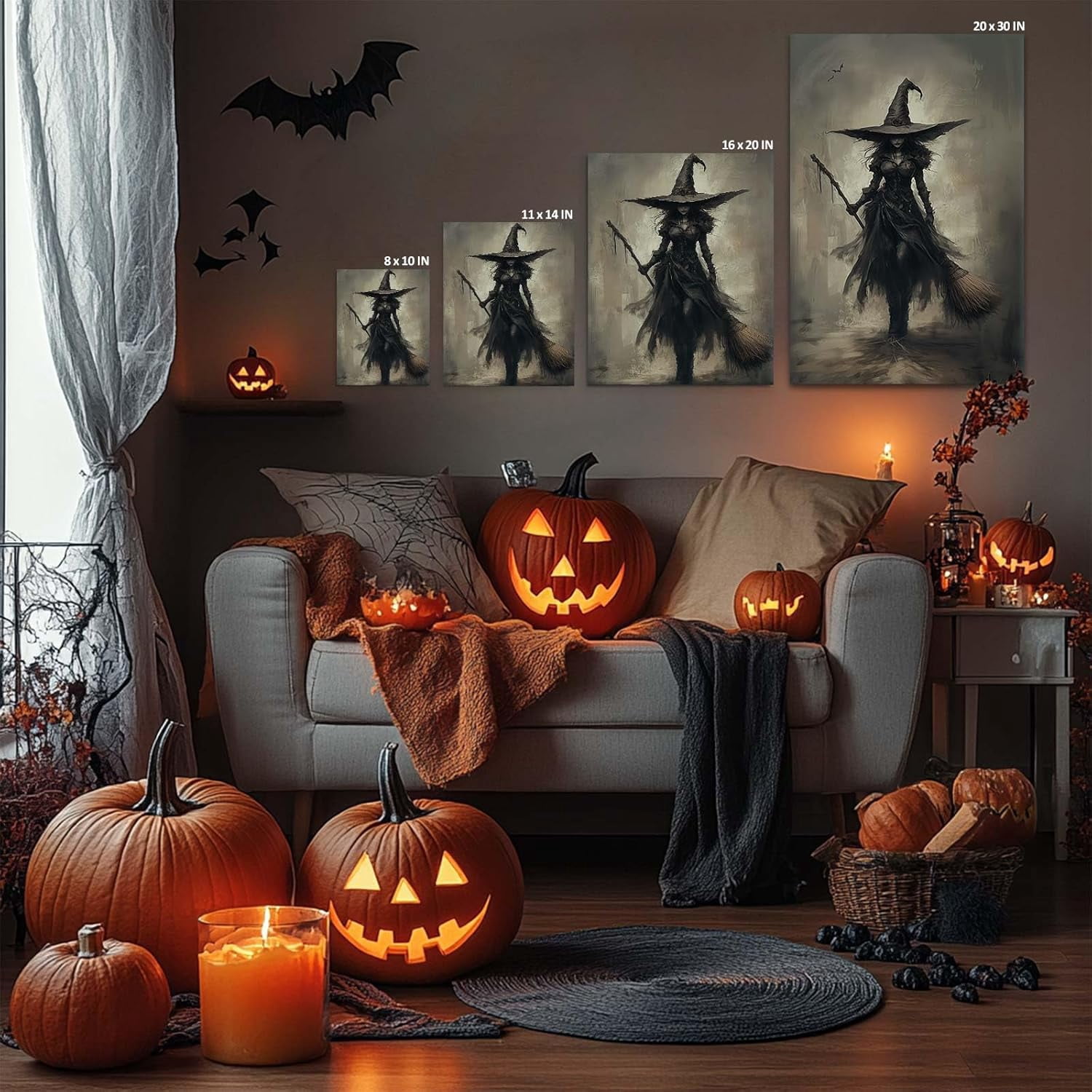 ART Halloween Canvas Wall Decor, Witchy Bubblebath Bathroom Decor Black Cat Pictures Print Academia Halloween Poster for Dorm Party Decor