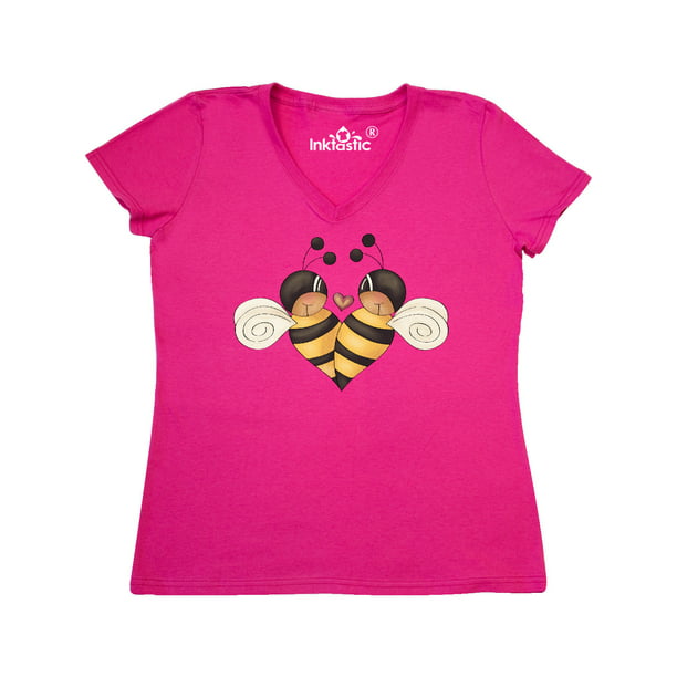 INKtastic - Valentine's Day Bumble Bees Women's V-Neck T-Shirt ...