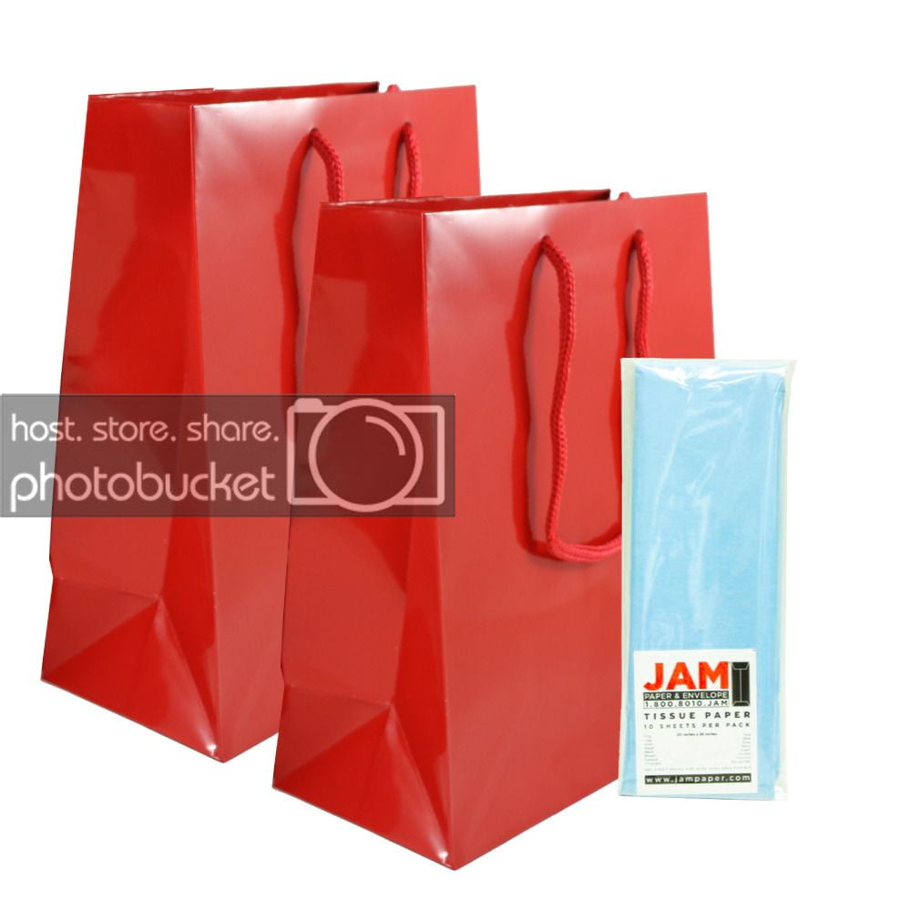 JAM Gift Bag Assortment, 2 Red Bags & Baby Blue Tissue Paper, 3/Pack