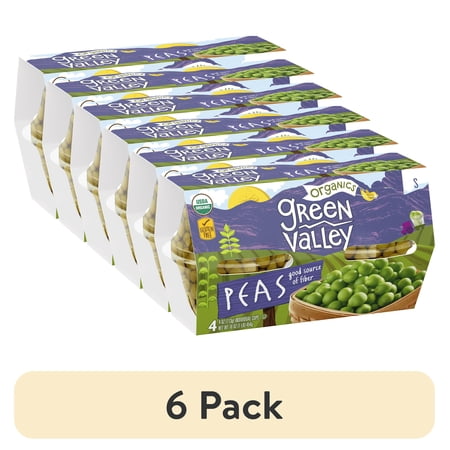 (6 pack) Green Valley Organic Peas, 4 oz, 4 Cups