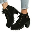 thumbnail image 2 of Women's Ankle Boots Thick Mid Heel Lace Up Round Toe Platform Ankle Booties Solid Versatile Comfortable Combat Boots (Black,38), 2 of 8