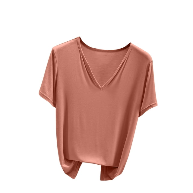 Birdeem T-Shirt Ample Décontracté Uni à Col en V pour Femmes, Manches Courtes, Haut/chemise à Col en V à Manches Courtes