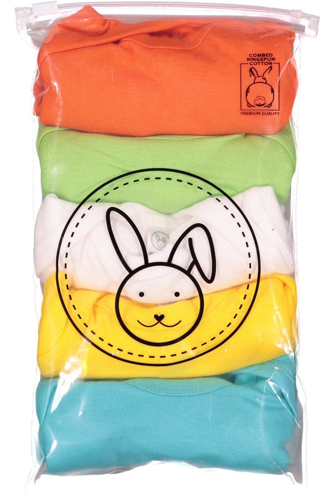 Rabbit Skins Baby Bodysuits, Girls & Boys, Newborn to 24 Months, 5-Pack Set, Snap Closure, Multi-color, Cotton , Beach Ball: Caribbean/Yellow/White/ Key Lime/Orange, Newborn