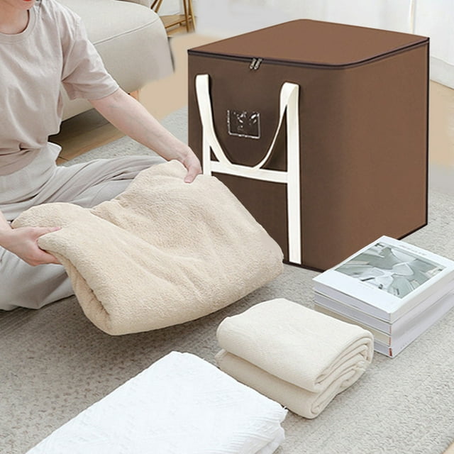 Storage Box Storage Containers Large Capacity Quilt Storage Bag, Non Woven Fabric Organizer for Blankets, Clothes, Travel, Moving, Dormitory, Foldable Reusable Packing Tote