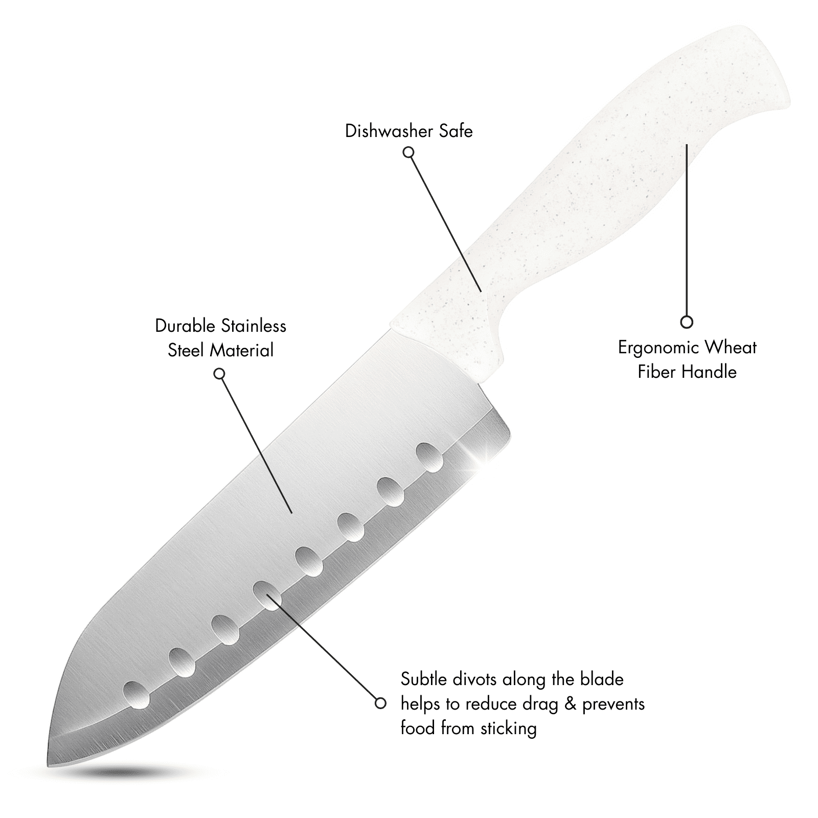 Beille 7 Inch Japanese Santoku Knife with Stainless Steel Blade and Wheat Fiber Handle, Kitchen Essentials