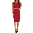 thumbnail image 1 of Vestido de oficina INSPIRE CHIC para mujer, con mangas cortas, ceñido elegante y cinturón, color rojo, 1 of 6