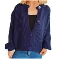 thumbnail image 2 of Qulqfy Lantern Sleeve Cardigan Sweater for Women Chunky Button Up Fall Blue Sweaters Fall Womens Crew Neck Tops M, 2 of 3