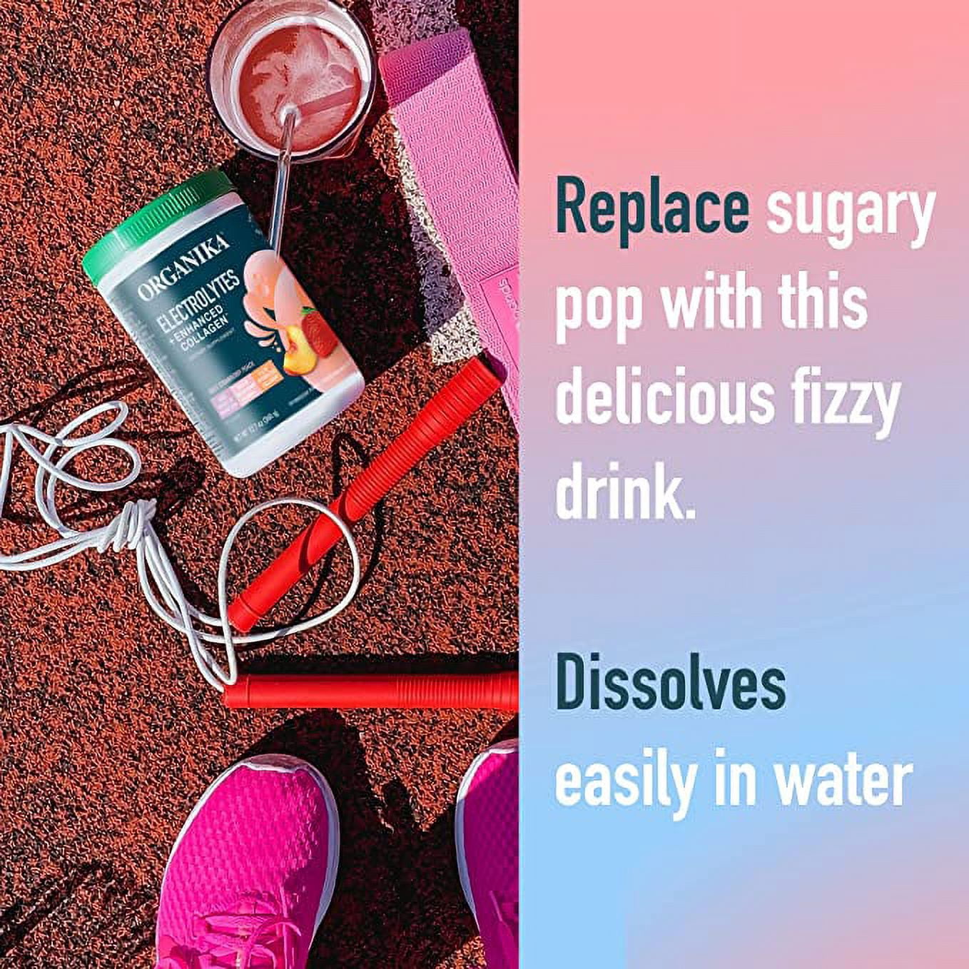 Organika Sports Hydration Drink Mix - 5g Protein, Collagen, Electrolytes, Vitamins, No Sugar - Strawberry Peach - 30 Servings