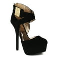thumbnail image 1 of Qupid BB79 Women Nubuck X Band Almond Toe Platform Stiletto Heel Pump, 1 of 5