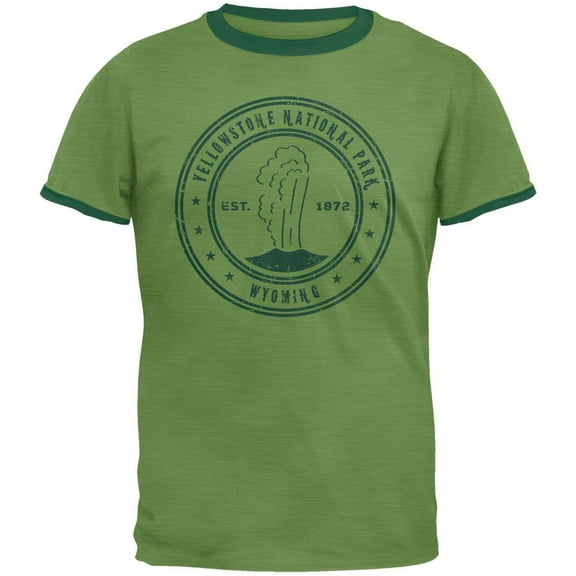 Yellowstone National Park Vintage Heather Green Men's Ringer T-Shirt - Small