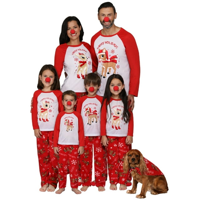 xiaxaixu Christmas Family Pajamas Set, Deer Print Round Collar Tops+Trousers