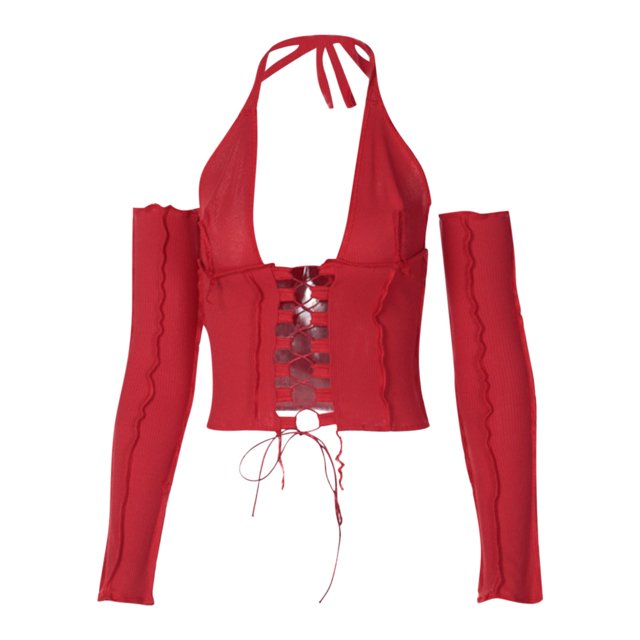 Camiseta de manga larga independiente con correas para el pecho y correas para el pecho del lado del coche inverso nuevo de primavera y verano Pompotops FGAJ13778