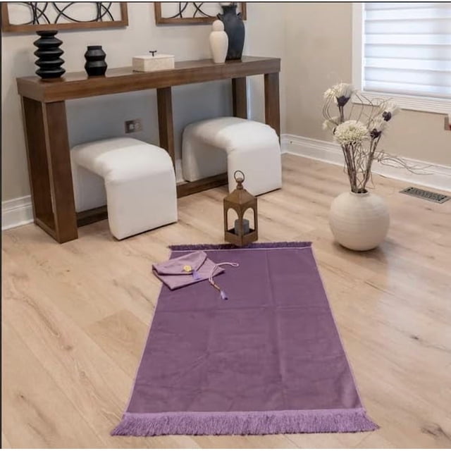 MODERN WALL ART Travel Prayer Mat with Prayer Beads and Pouch (Purple, 40 x 26 inch, Rectangular, Travel)