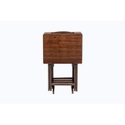Mainstays 5-Piece Rubberwood Folding TV Tray Table Set of 4 with Storage Rack, Walnut