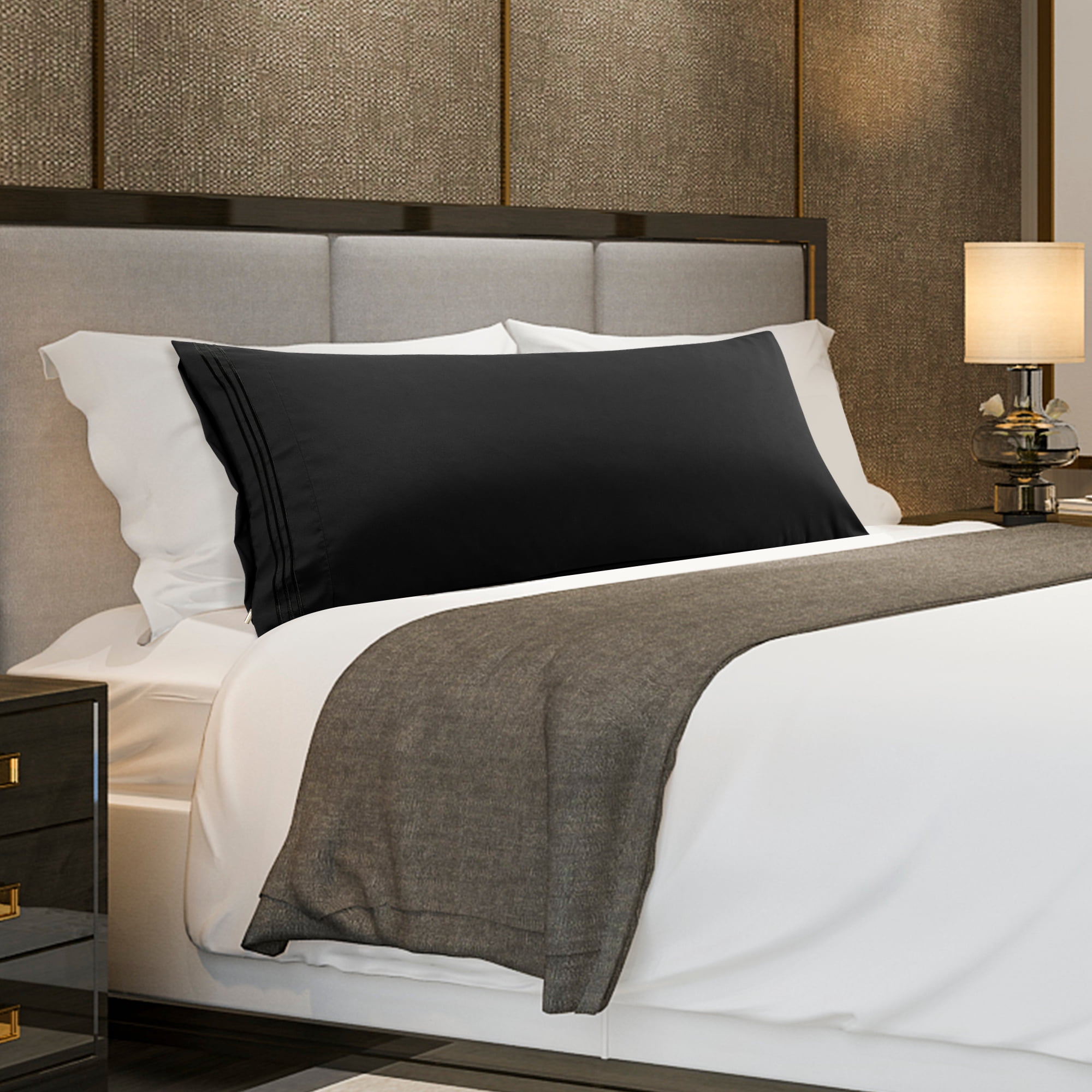 Unique Bargains Polyester Body Pillowcases Soft with Zipper Black 20"x48"
