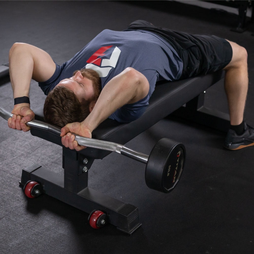 Titan Fitness Hefty Bench, Competition Flat Workout Bench, Rated 1,200 LB, Weight Training Utility Bench
