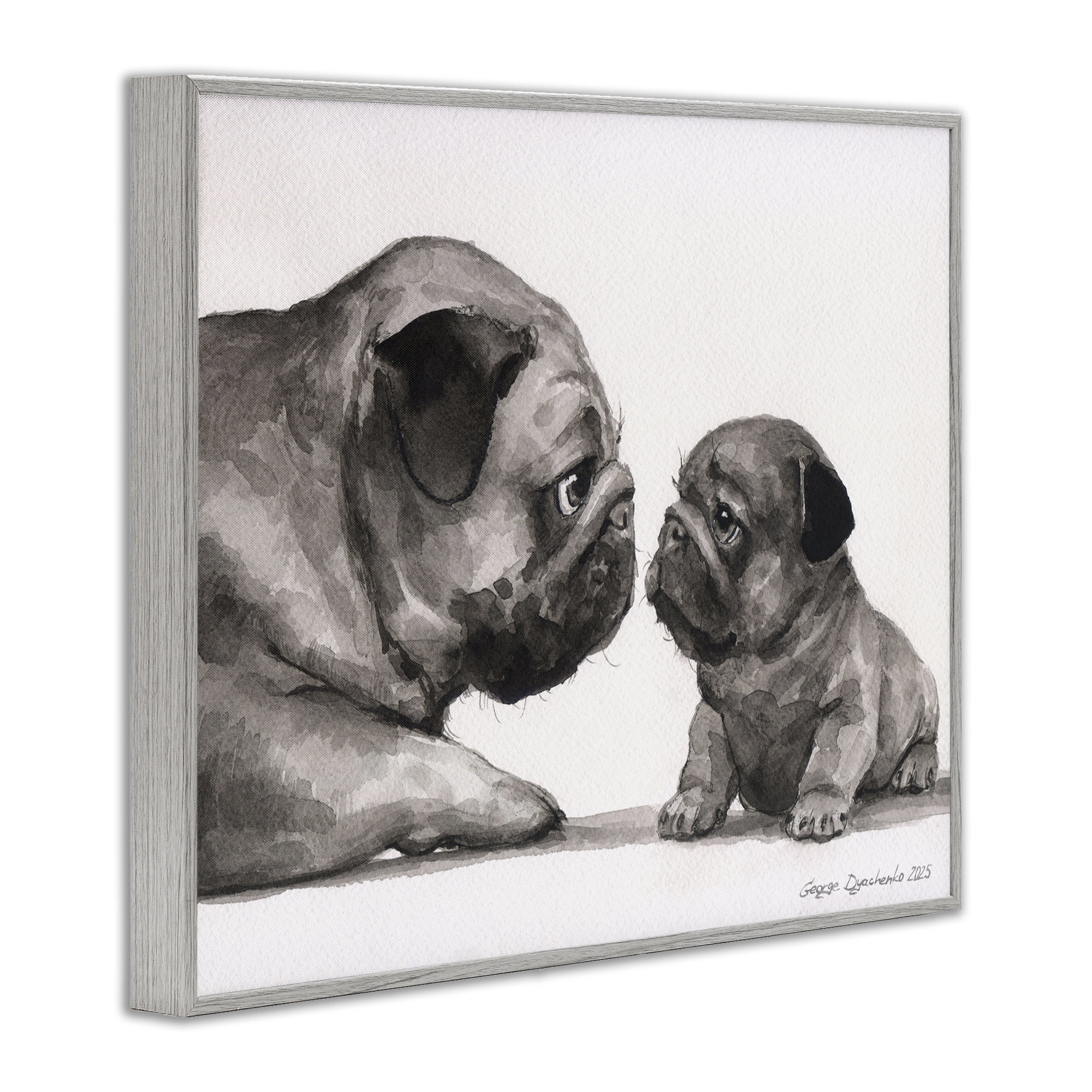 Stupell Industries Pug And Her Puppy Gray Framed Giclee Art, design by George Dyachenko