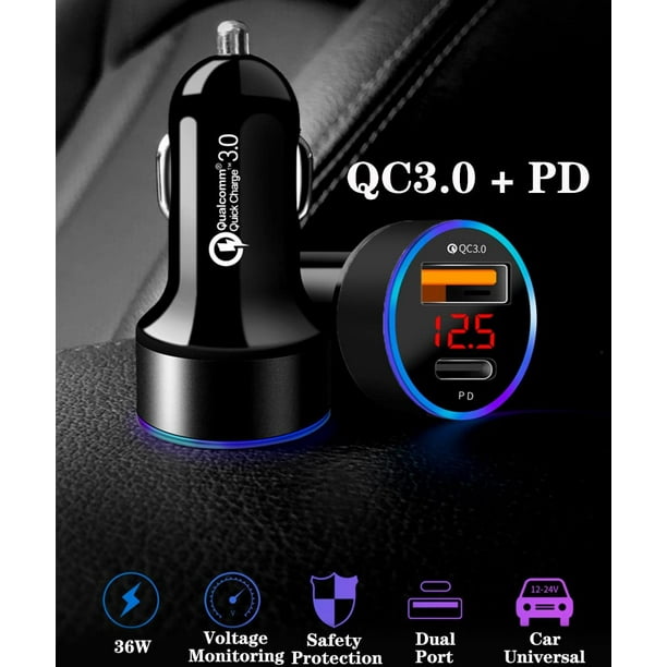 Allume Cigare Chargeur USB C PD & QC3.0 Chargeur Voiture Rapide Allume  Cigare USB A Adaptateur pour Phone 13 12 11 Pro Max X XR XS, Samsung,  Huawei, Tablet 