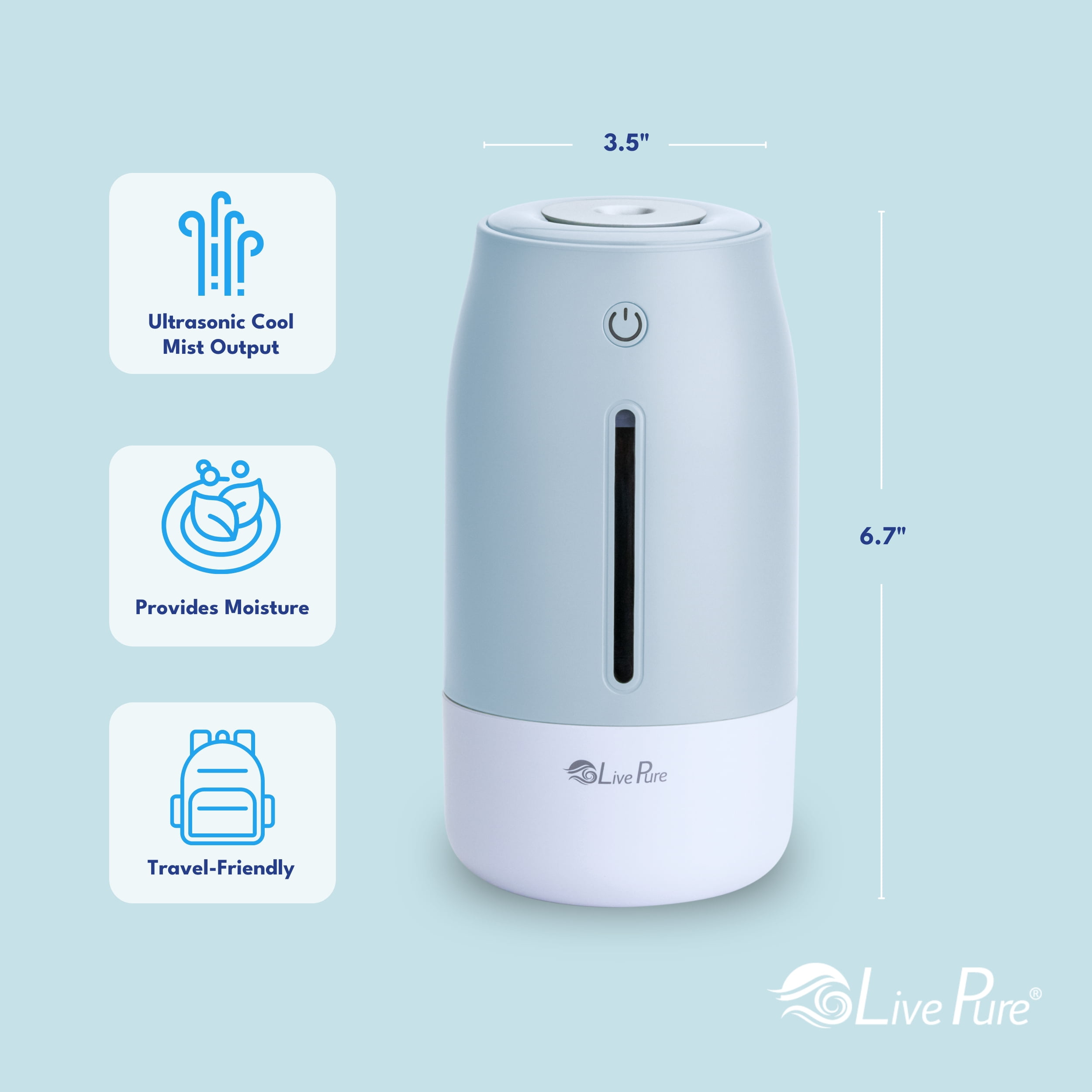 LivePure LP250 Aqua Glo Portable Cool Mist Humidifier. Mint Blue