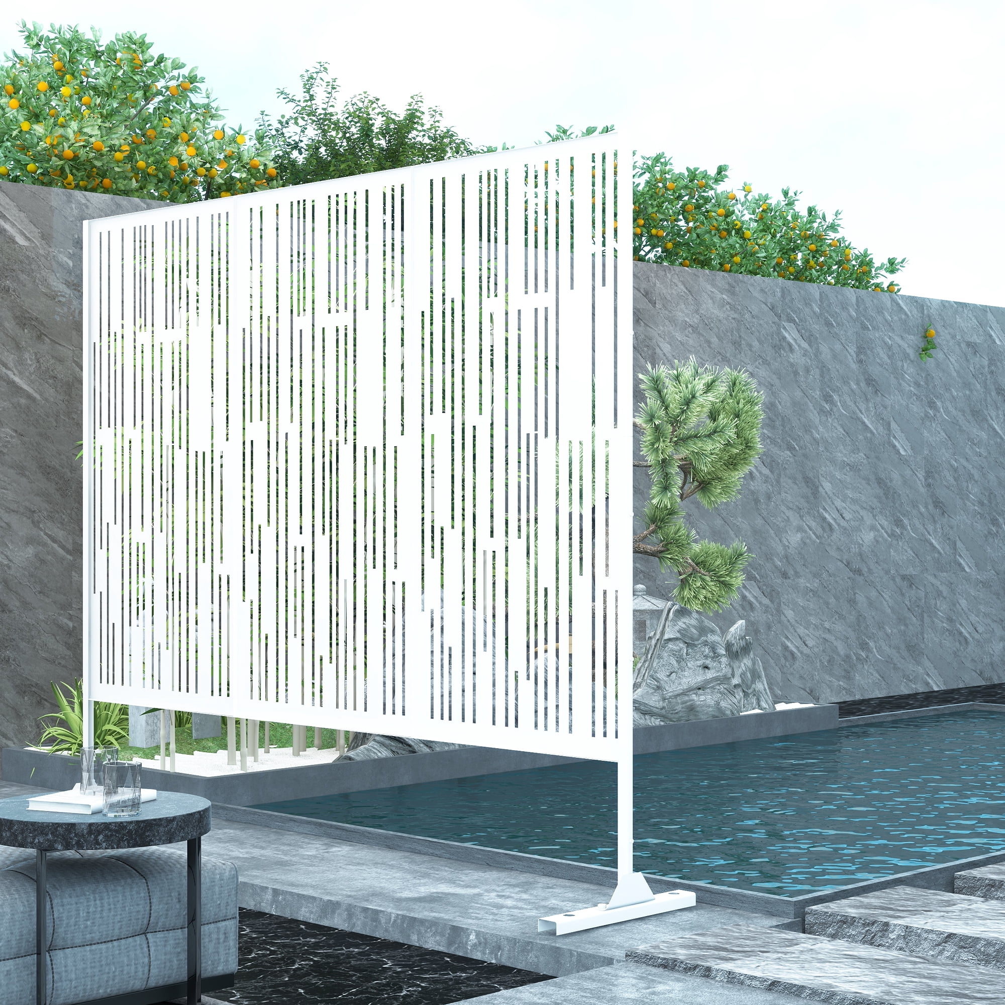 MAYEERTY 72×47" Outdoor White Metal Privacy Panel Screen for Backyard & Garden, Shadow Play Pattern