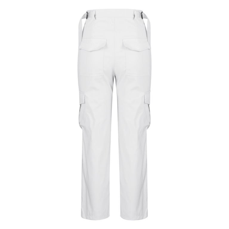 JWZUY Womens Solid Cargo Pants Full Length Zipper Fly Closure Pant Straight  Leg Regular Fit Pants White M 