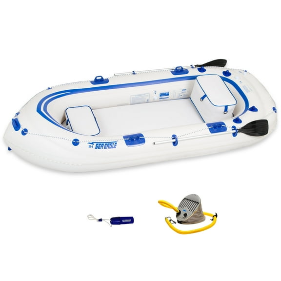 Sea Eagle SE9 Lightweight Inflatable Boat with Inflatable Floor, 5' Oar Set, Foot Pump, 2 Seats Great for Boating, Motoring, Rowing, Fishing & Yacht Tending- Start Up Package
