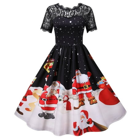 

Ozmmyan Dresses for Women 2022 Short Sleeve Christmas Corset Dress for Christmas Party Round Neck Christmas Pattern Decoration Christmas Essential Dress Gift on Clearance