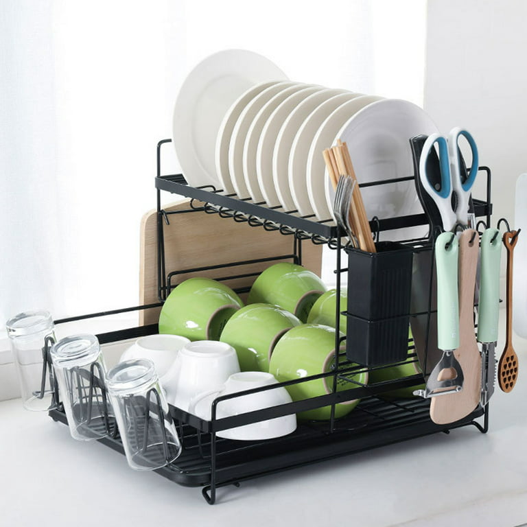  Wall Mounted Stainless Steel Dish Drying Rack, 1 Collapsible  Double Layer Dish Drainer with Removable Water Tray, 1 Cutting Board Holder,  1 Knife Chopsticks Rest