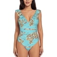 thumbnail image 2 of Yiaed World Travel Line Icons Map Print Women's Ruffled One Piece Swimsuit V Neck Swimwear Slimming Monokini for Woman-XX-Large, 2 of 8