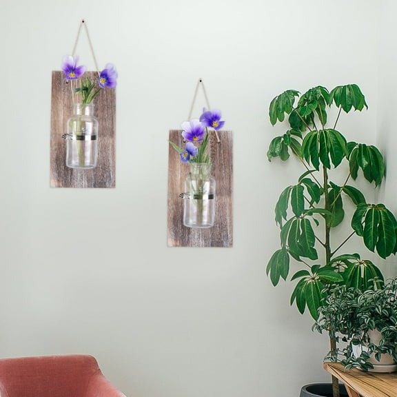 WRISTBIQUE Hanging Vase White 1Pack 13x7x0.5in Wooden Glass