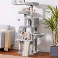 thumbnail image 2 of Cat Tree, Cat Tower for Indoor Cats,Multi-Level Cat Furniture Condo for Cats with Padded Plush Perch, Cozy Basket and Scratching Board,Light Gray, 2 of 16