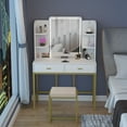 thumbnail image 7 of PAKASEPT Makeup Vanity Table Set with Square Lights Mirror, Makeup Vanity with 2 Drawer, 6 Shelves, Cushioned Stool & Built-in Light Strip for Bedroom, Bathroom,Black, 7 of 7