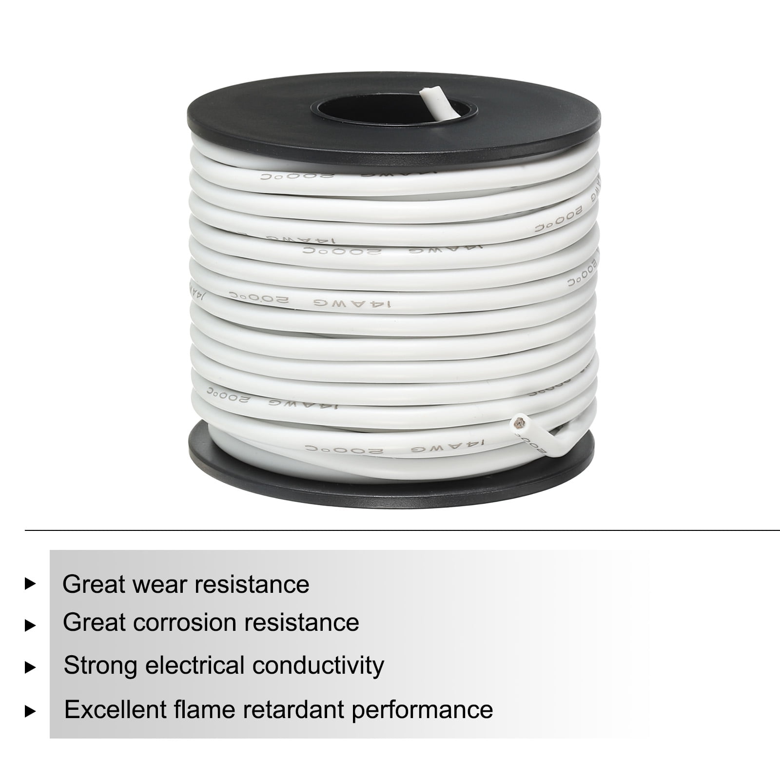Uxcell Silicone Wire 14 AWG Stranded White Spool 15m Electrical Tinned Copper Wire for Car Model