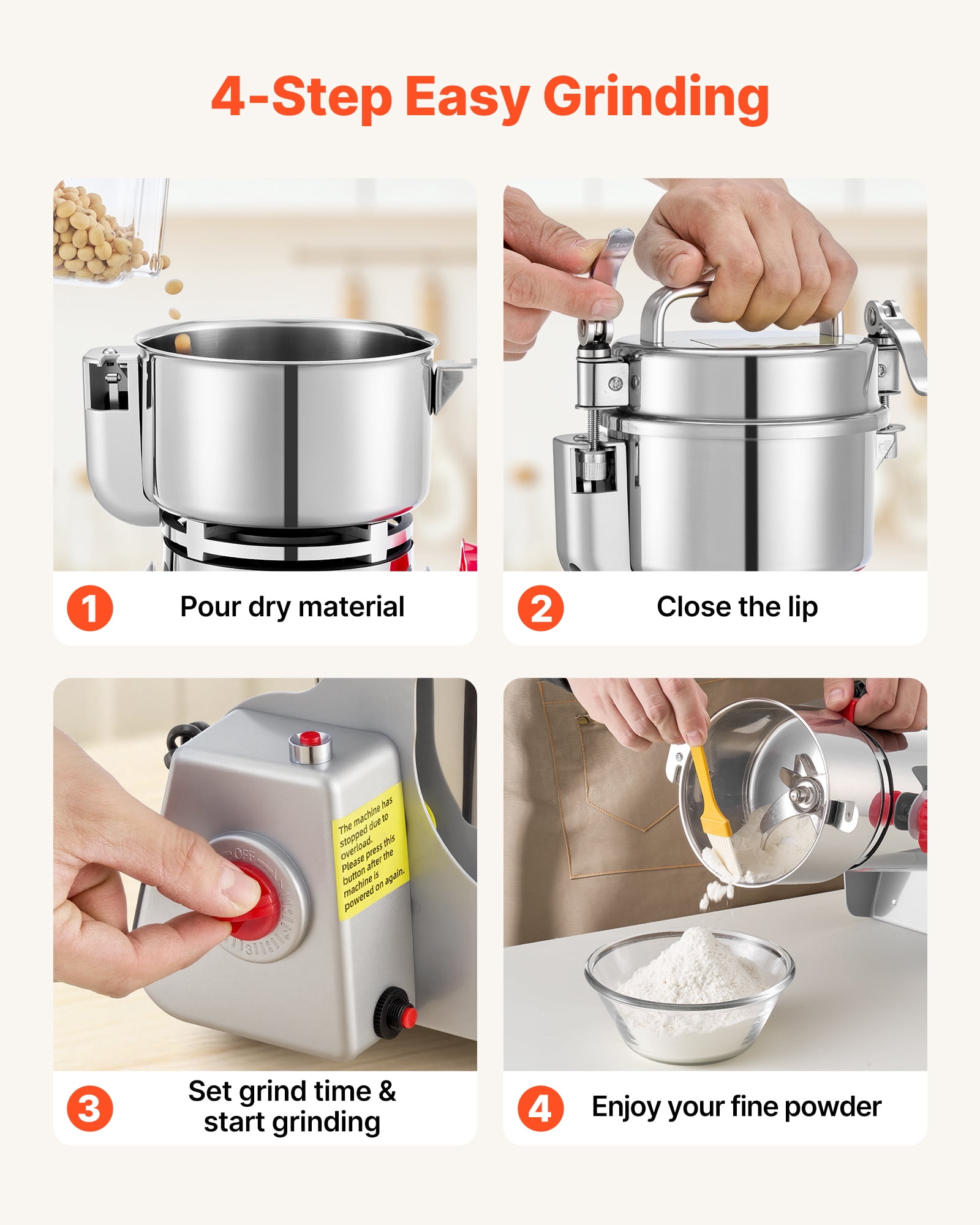 VEVOR 300g Electric Grain Mill Grinder, 1500W 28000RPM High Speed Spice Corn Dry Grinding Machine,Stainless Steel Pulverizer Powder Machine for Dried Grains Coffee Beans Spices Nuts (270° Swing Type)